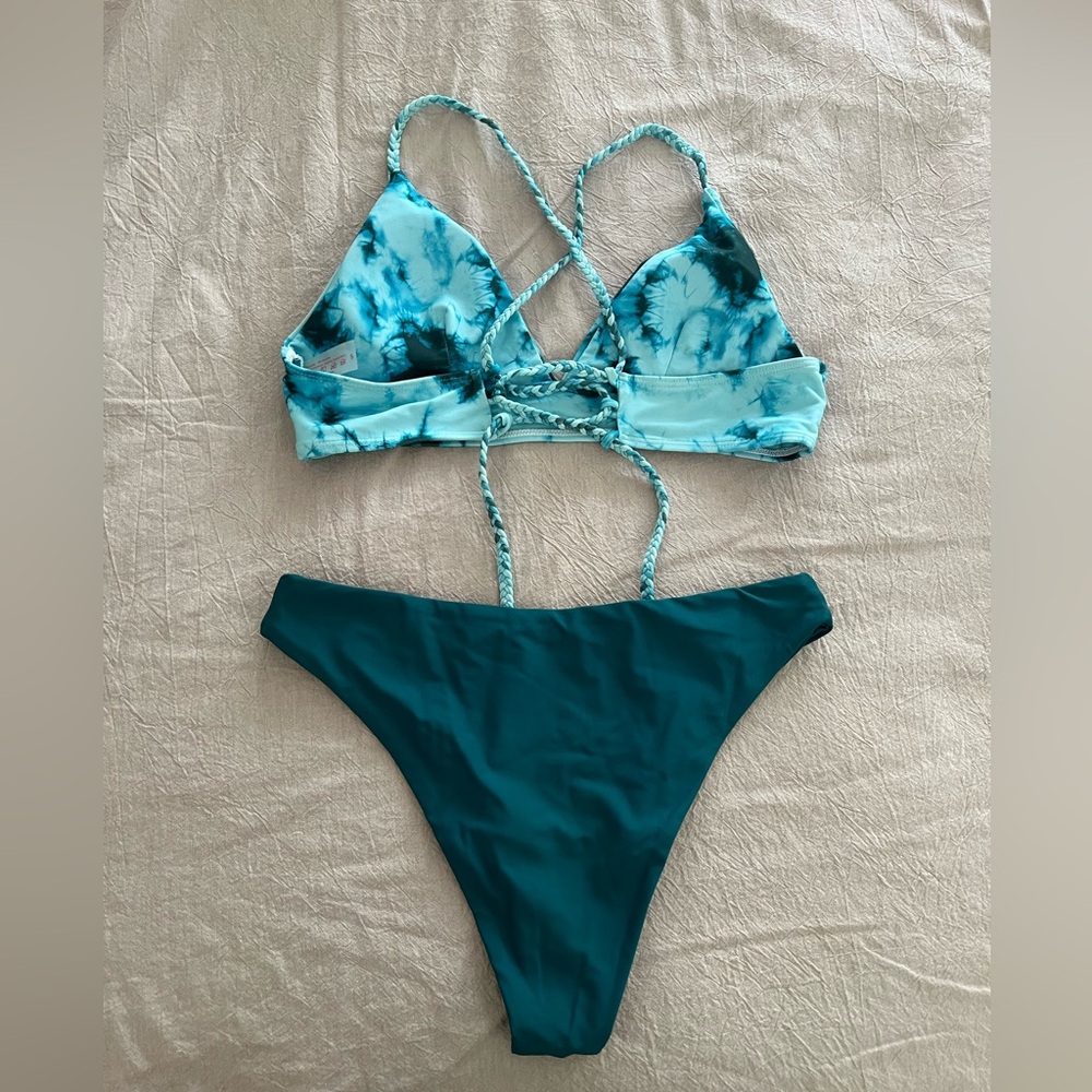SweatyRocks Teal Tie Dye Bikini Set Swimwear Cheeky Beach Pool Swim Sexy - Picture 3 of 4